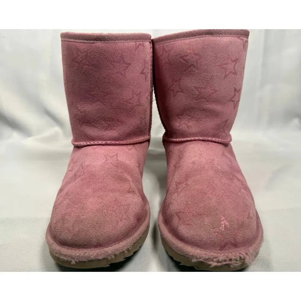 UGG Classic II Pink Star Print Sheepskin Boots Girls US 4 EU 36 Youth
